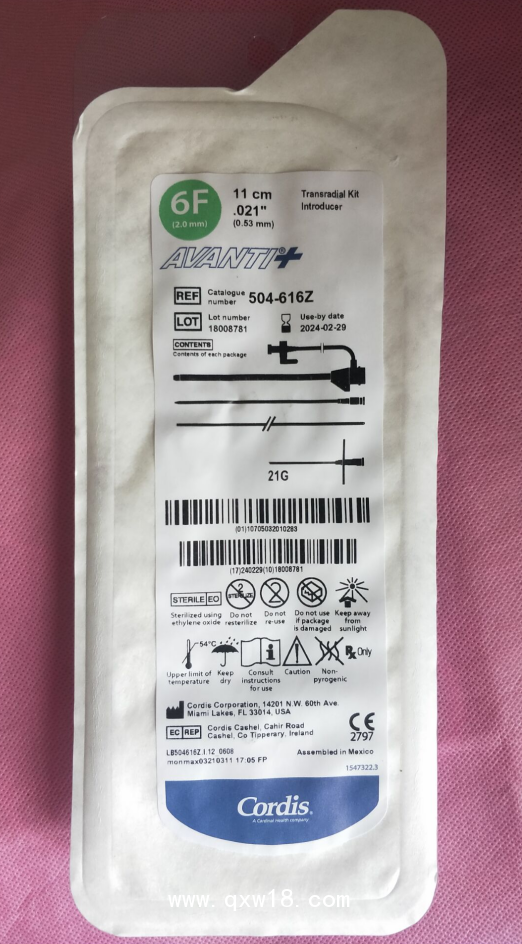 強生Cordis導管鞘及穿刺套件橈動脈鞘504-616Z