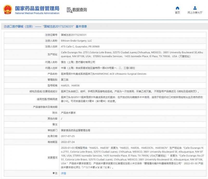 強(qiáng)生愛惜康 超聲高頻外科集成系統(tǒng)超聲刀頭HAR23、HAR36