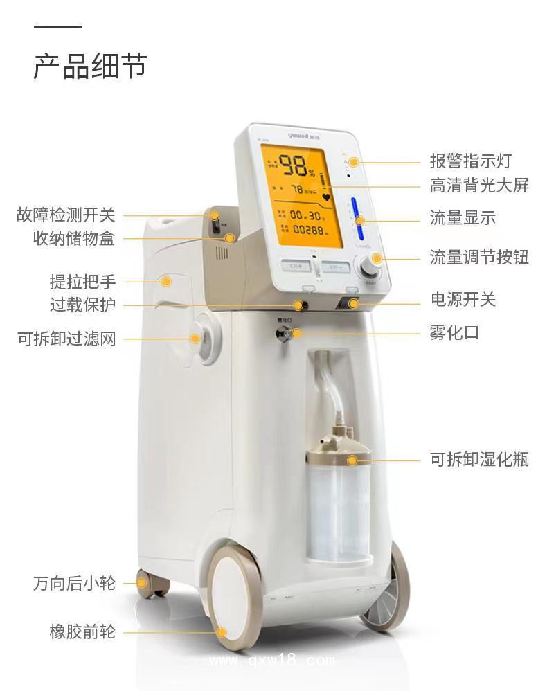 魚躍制氧機(jī)9F-3AW家用醫(yī)用吸氧霧化老人氧氣機(jī)制氧器3升