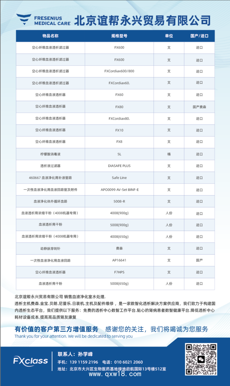 費森尤斯Fx80 空心纖維血液透析濾過器 高流量透析器